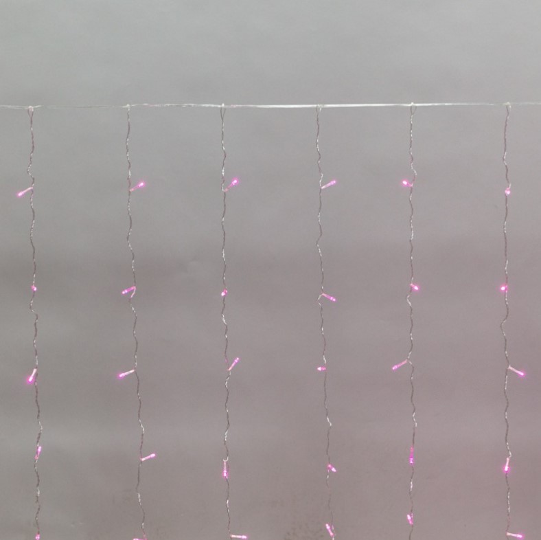 Фото Гирлянда Светодиодный Дождь 3х2 м, свечение с динамикой, прозрачный провод, 230 В, цвет розовый {235-097} (1)