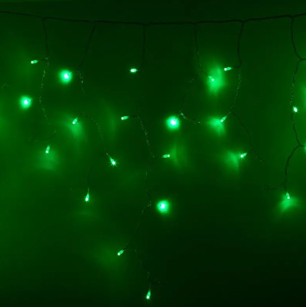 Фото Гирлянда Айсикл (бахрома) светодиодный, 4,8 х 0,6 м, прозрачный провод, 230 В, диоды зеленые, 176 LED {255-144}