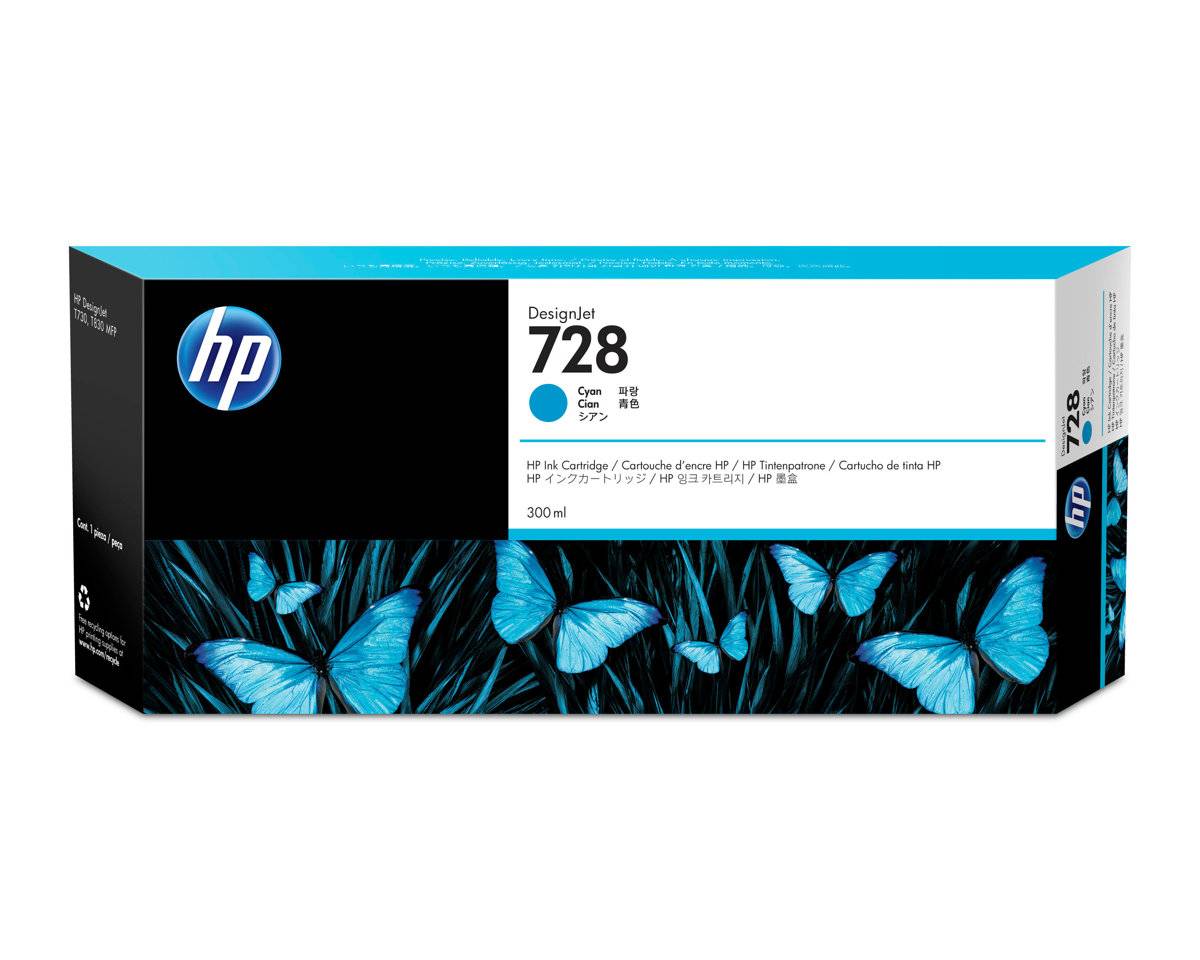 Фото Картридж HP 728 с голубыми чернилами для принтеров Designjet, 300 мл {F9K17A}