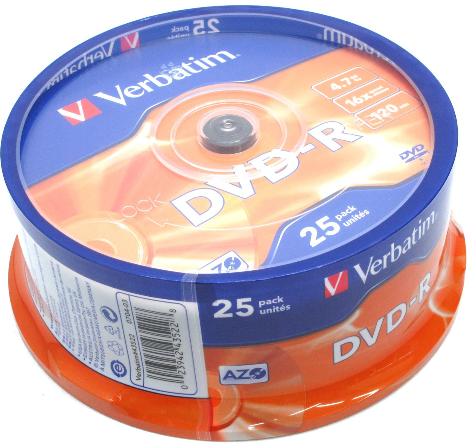 Фото Диск DVD-R Verbatim 4.7 Gb, 16x, Cake Box (25), (25/200) {43522}