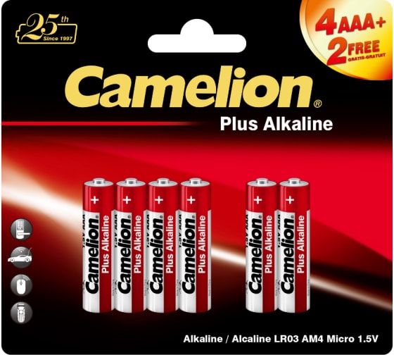 Фото Элемент питания AAA/LR03 1.5В Plus Alkaline 4+2LR03-BP (блист.6шт) Camelion 14112
