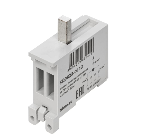Фото Клемма распределительная на DIN-рейку КР-63 1П 63А (4х10мм²) TDM {SQ0823-0112} (1)