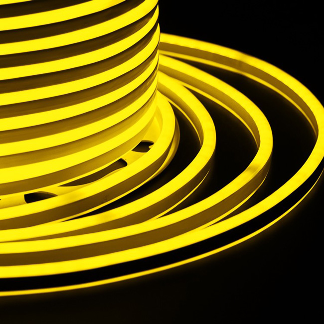 Фото Гибкий неон SMD 8х16 мм, двухсторонний, желтый, 120 LED/м, бухта 100 м (с комплектом подключения) {131-091}