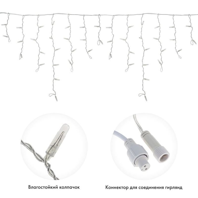 Фото Гирлянда светодиодная Бахрома (Айсикл) 4,8х0,6м 176 LED БЕЛЫЙ прозрачный ПВХ IP65 эффект мерцания 230В нужен шнур 303-500-1 NEON-NIGHT {255-185} (1)