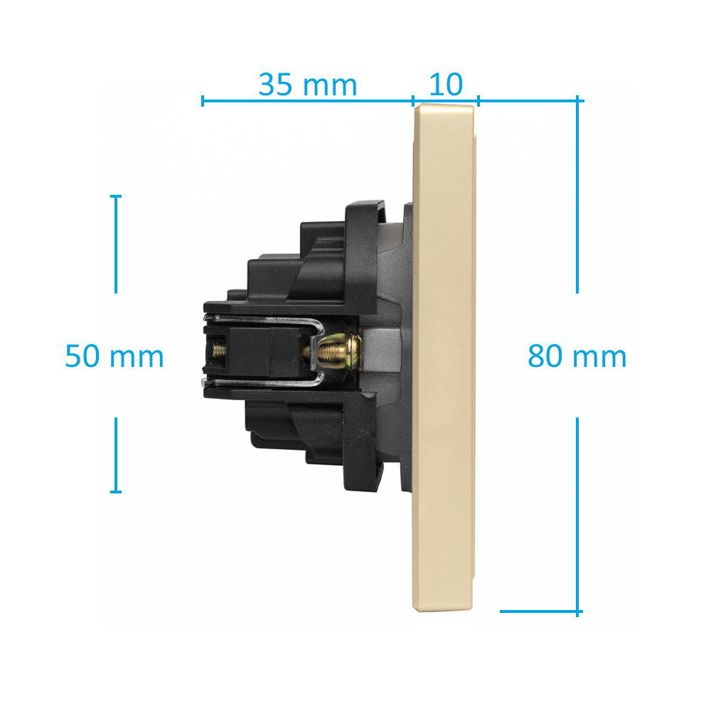 Фото Розетка золотая, электрическая, 1 пост, с тонкой пластиковой рамкой Vell {GD1P-EU-Grand} (2)