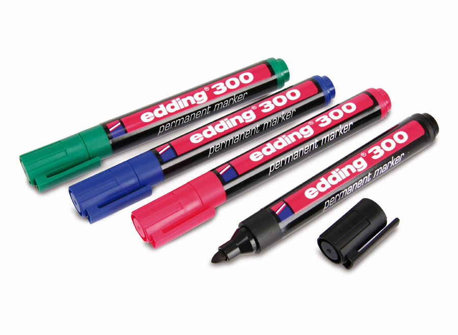 Фото Набор перманентных маркеров Edding E-300, круглый наконечник 1.5-3 мм, 4 цвета {E-300#4S} (1)