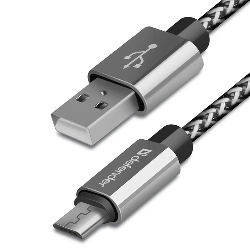 Фото Defender USB кабель USB08-03T PRO USB2.0 белый, AM-MicroBM, 1m, 2.1A {87803}