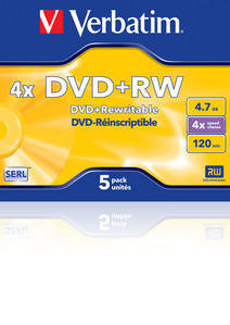 Фото Диск DVD+RW Verbatim 4.7 Gb, 4x, Jewel Case (5), (5/100) {43229}
