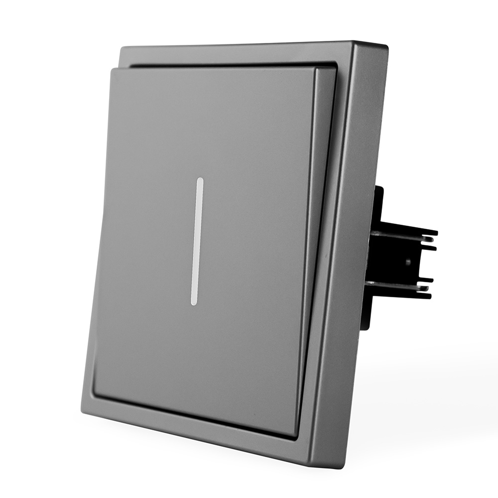 Фото Выключатель c подсветкой серый, одноклавишный, 1 пост, с тонкой пластиковой рамкой Vell EchoGrand {GY1P-1L-EchoGrand} (2)