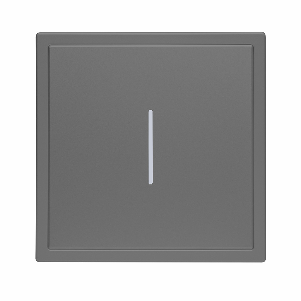 Фото Выключатель c подсветкой серый, одноклавишный, 1 пост, с тонкой пластиковой рамкой Vell EchoGrand {GY1P-1L-EchoGrand} (3)
