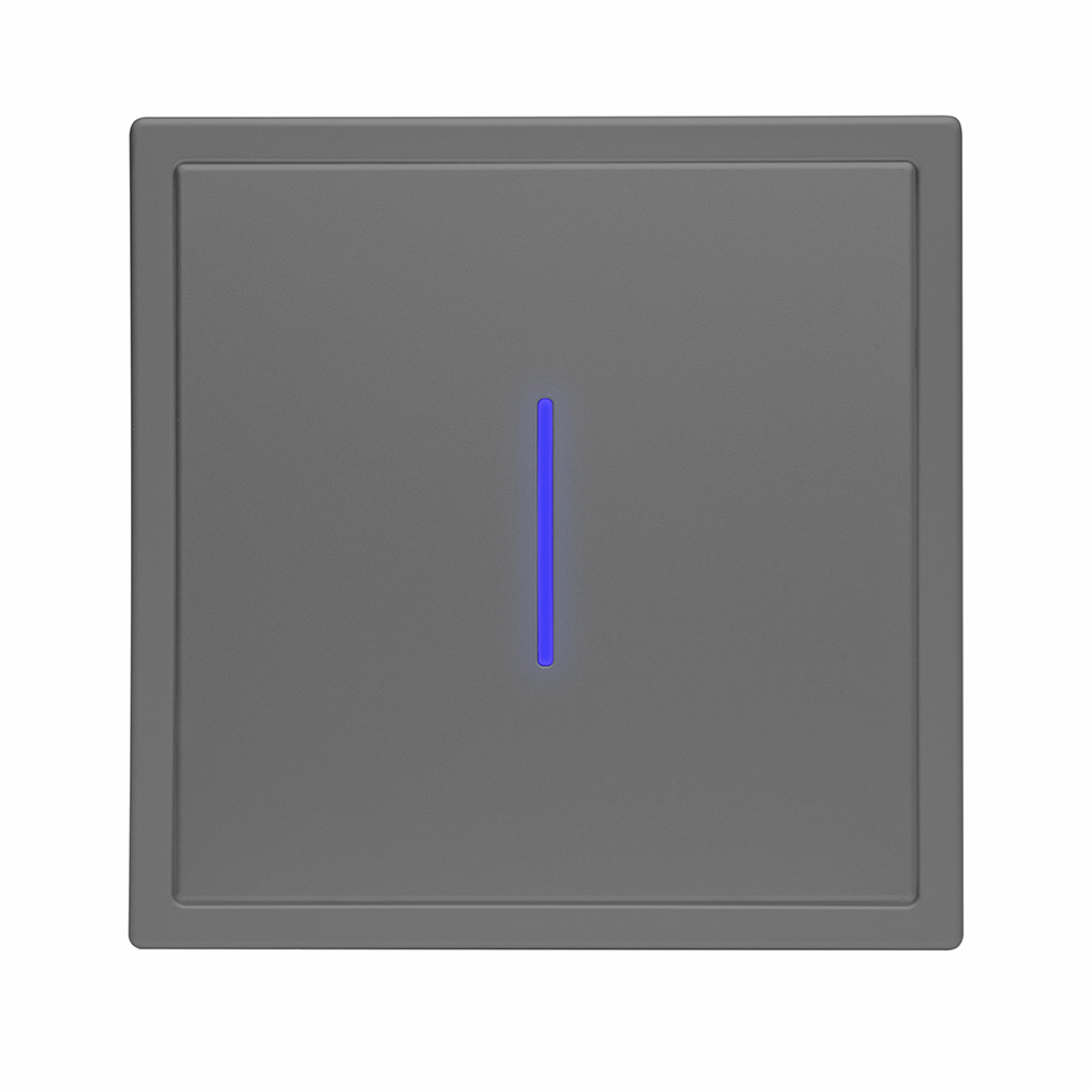 Фото Выключатель c подсветкой серый, одноклавишный, 1 пост, с тонкой пластиковой рамкой Vell EchoGrand {GY1P-1L-EchoGrand} (5)