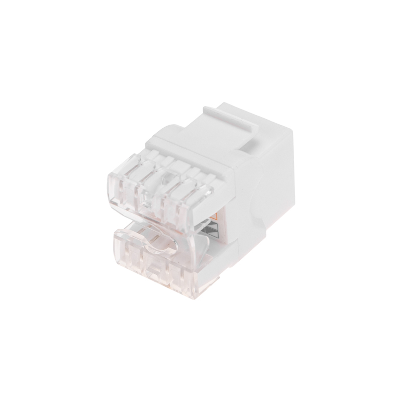 Фото Модуль Keystone Jack RJ-45(8P8C), UTP неэкранированный, CAT 5e, тип 180 градусов, белый REXANT PRO {02-0060}