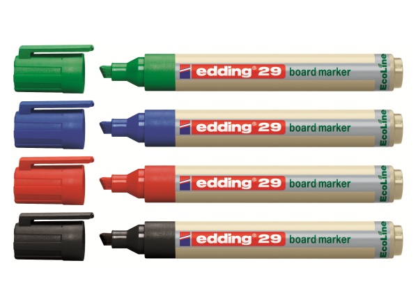 Фото Набор маркеров для белых досок Edding Ecoline, клиновидный наконечник, 1.5-3 мм, 4 цвета {E-29#4S} (1)