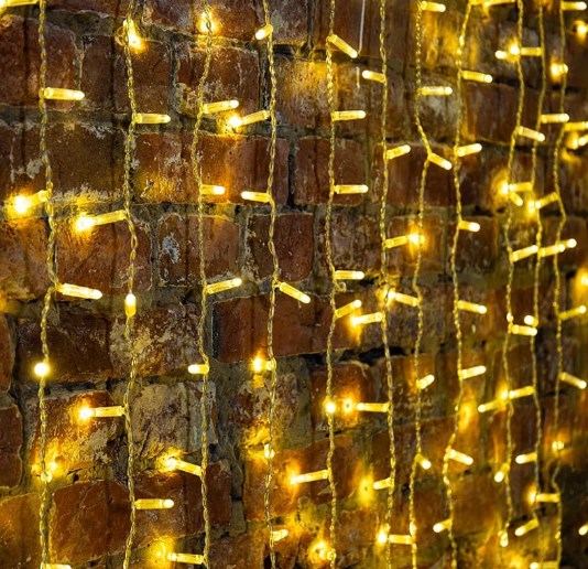 Фото Гирлянда "Светодиодный Дождь" 2х1,5м, постоянное свечение, прозрачный провод, 230 В, цвет: Золото {235-308}