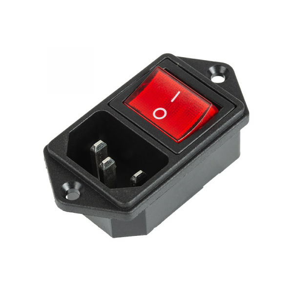 Фото Выключатель клавишный Rexant 250 V 16 А (4с) ON-OFF красный с подсветкой и штекером C14 3PIN {36-2282}