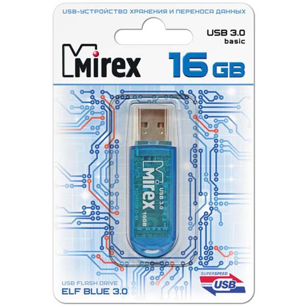 Фото Флеш накопитель 16GB Mirex Elf, USB 3.0, Синий {13600-FM3BEF16}