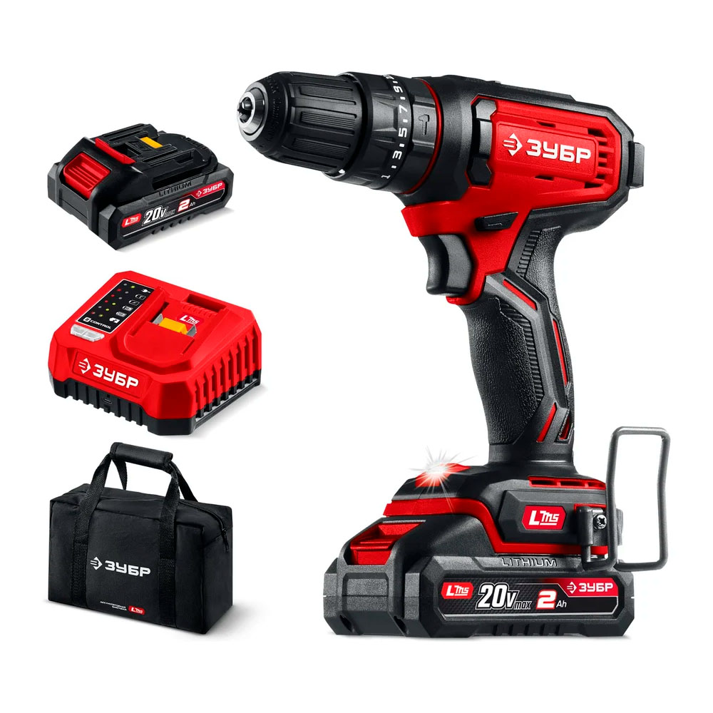 Фото Дрель-шуруповерт, 40 Н·м, 2 АКБ, LMS (2 А·ч}, 20 В, сумка ЗУБР {ДШ-40-22} (1)