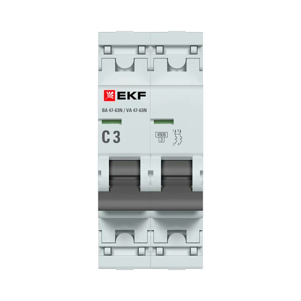 Фото Выключатель автоматический 2п C 3А 4.5кА ВА 47-63N PROxima EKF M634203C (1)