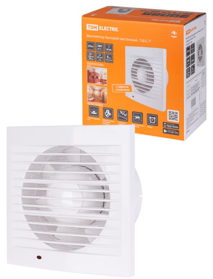 Фото Вентилятор бытовой настенный, 150 С-Т, таймер, белый, TDM {SQ1807-2003}