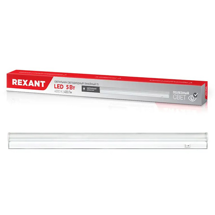Фото Светильник светодиодный линейный Rexant T5-01 5 Вт 4000 K IP20 315 мм с выключателем {607-211}