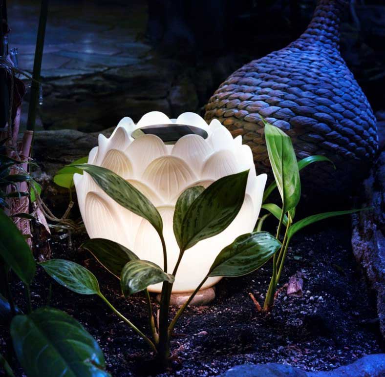 Фото Светильник садовый Лотос, 3000К, 15см, встроенный аккумулятор, солнечная панель, коллекция Пекин REXANT {602-2431} (7)