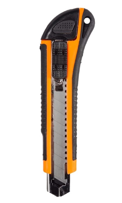 Фото Нож с выдвижным лезвием 18 мм, двухкомпонентный корпус, автоматический фиксатор, Вихрь {73/10/10/4} (2)