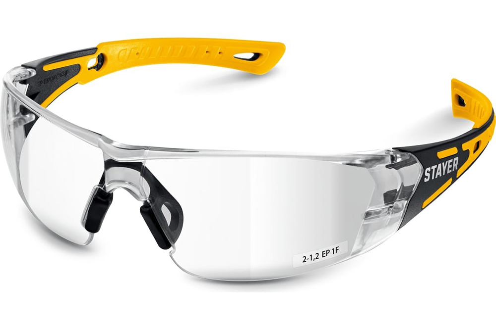 Фото Защитные очки STAYER MX-9 прозрачные, двухкомпонентные дужки, открытого типа {110490}