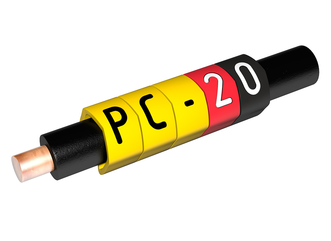 Фото Маркер открытого профиля Partex PC-20 на провод 1.5-3.0 мм², символ "4", желтый/черный (пачка 200 шт.) {PC-20003PV40.4} (2)