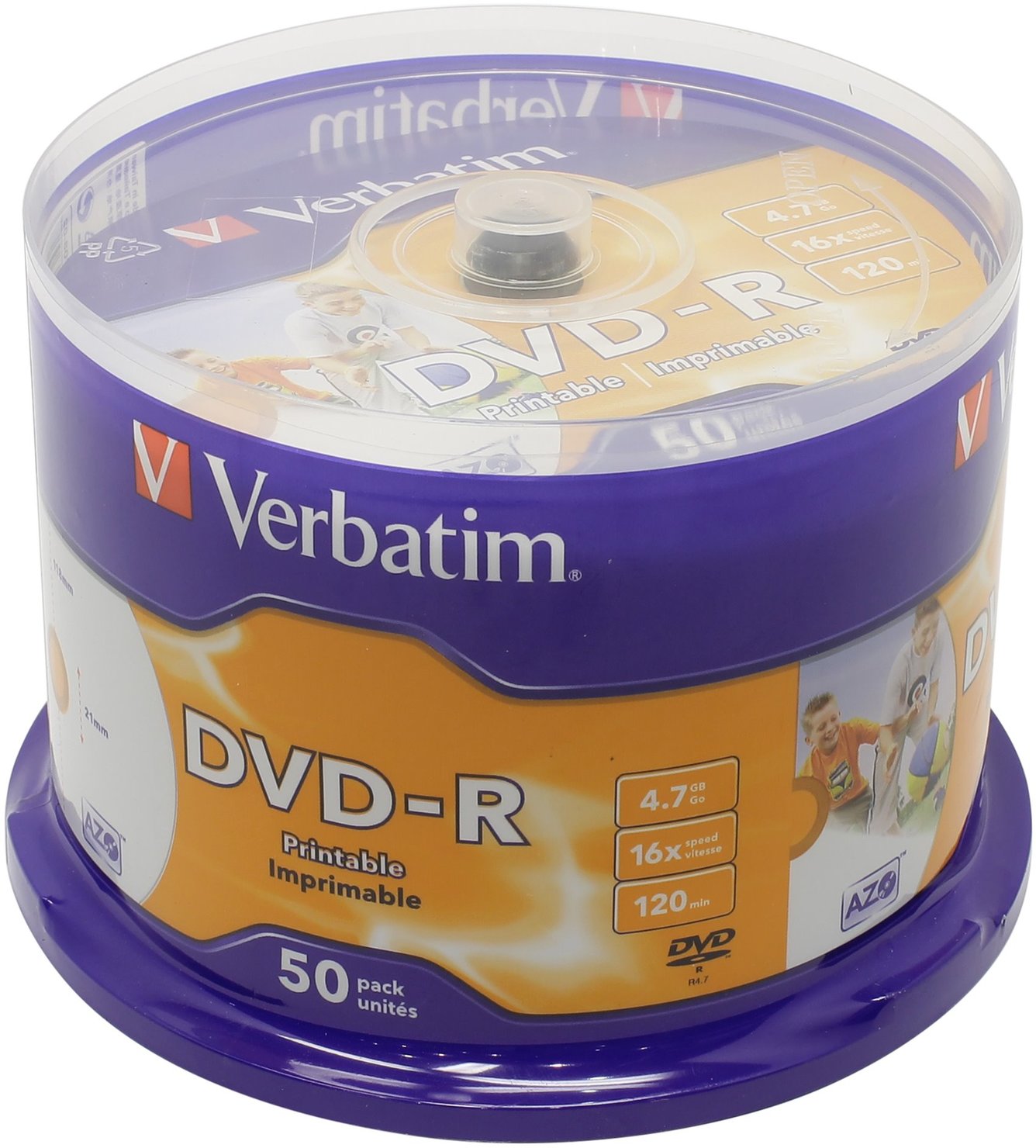 Фото Диск DVD-R Verbatim 4.7 Gb, 16x, Cake Box (50), Printable (50/200). {43533}