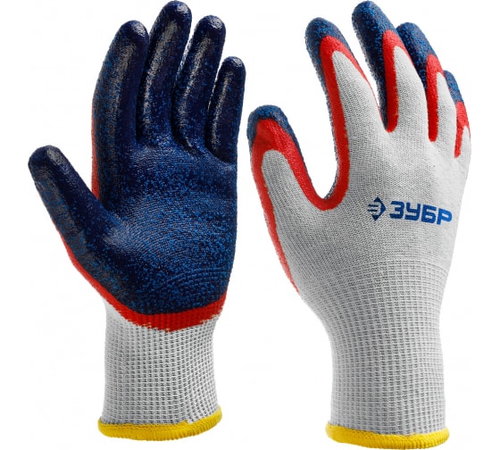 Фото ЗУБР ЗАХВАТ-2, размер S-M, перчатки с двойным текстурированным нитриловым обливом {11454-S}