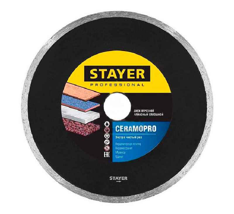 Фото CERAMOPRO 125 мм, диск алмазный отрезной сплошной по керамограниту, мрамору, плитке, STAYER Professional {3664-125_z02}