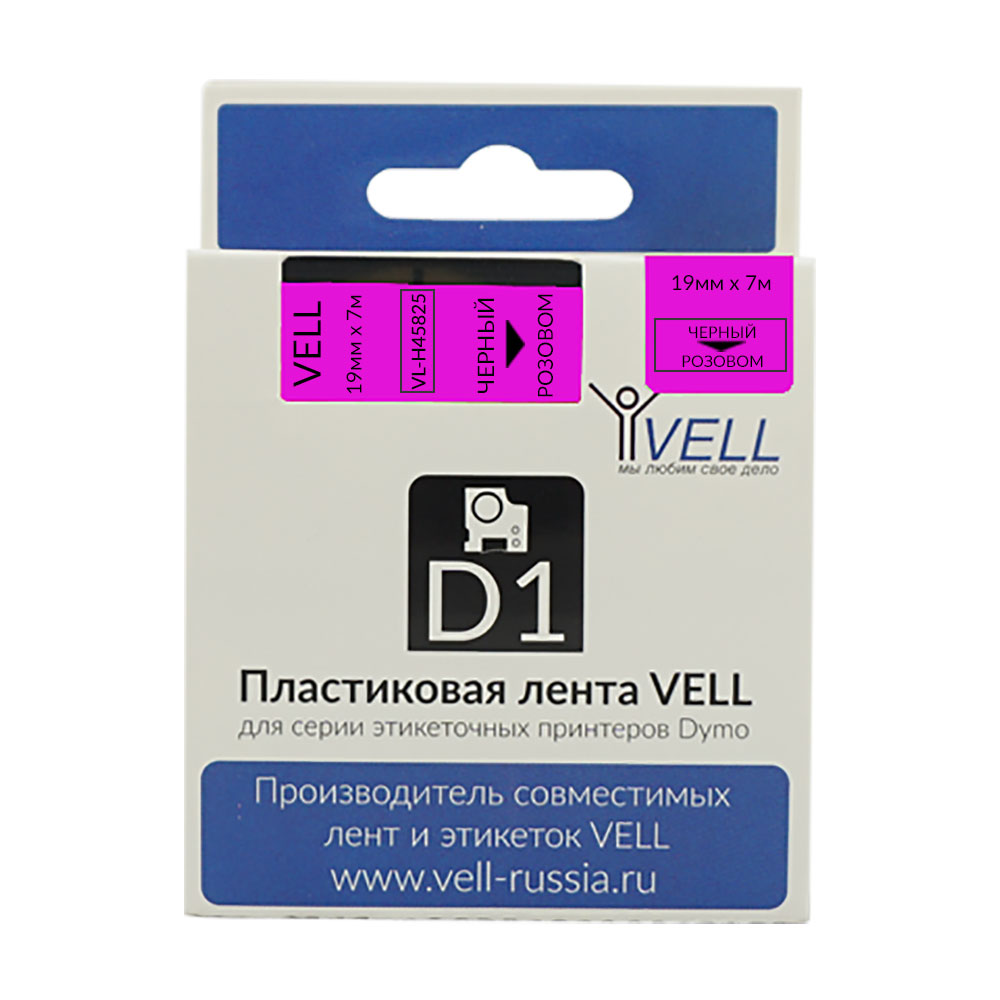 Фото Высокотемпературная лента Vell VL-D-H45825 (19 мм х 7 м, черный на розовом)