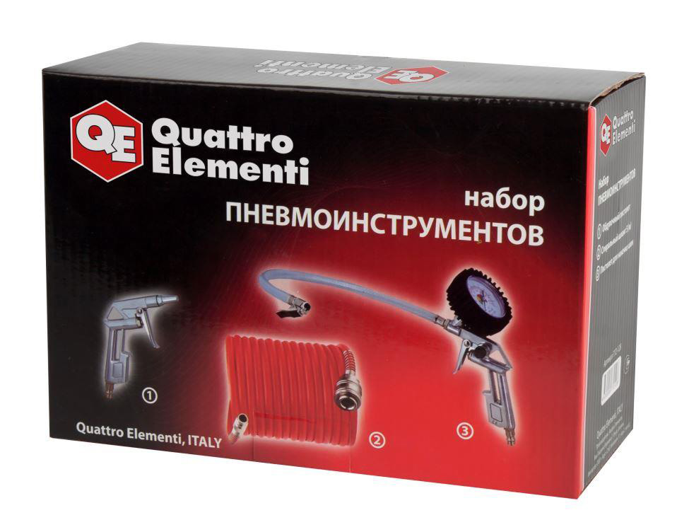 Фото Набор пневмоинструментов Quattro Elementi 3 шт, шланг 5 м, пистолеты для накачки шин и обдувочный {772-128}