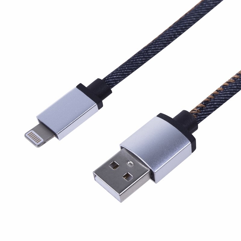 Фото USB кабель для iPhone 5/6/7 моделей, шнур в джинсовой оплетке REXANT {18-4248}