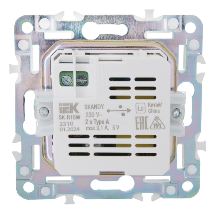 Фото Розетка USB A+A 3.1А SKANDY SK-R15W арктич. бел. IEK SK-U21-D31-K01 (3)