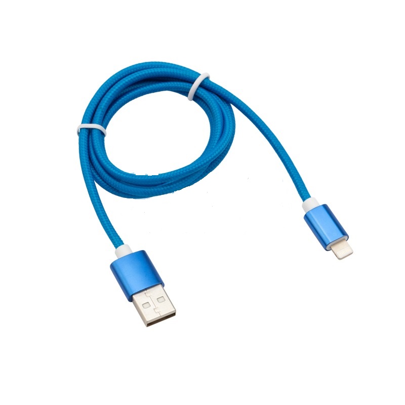 Фото Кабель USB-Lightning 1 м синяя нейлоновая оплетка REXANT {18-7052}
