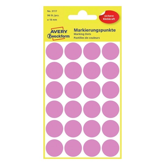 Фото Этикетки-точки, 4 л, светло-розовые, d18 мм, круглые (96 этикеток в упак.) {3117}