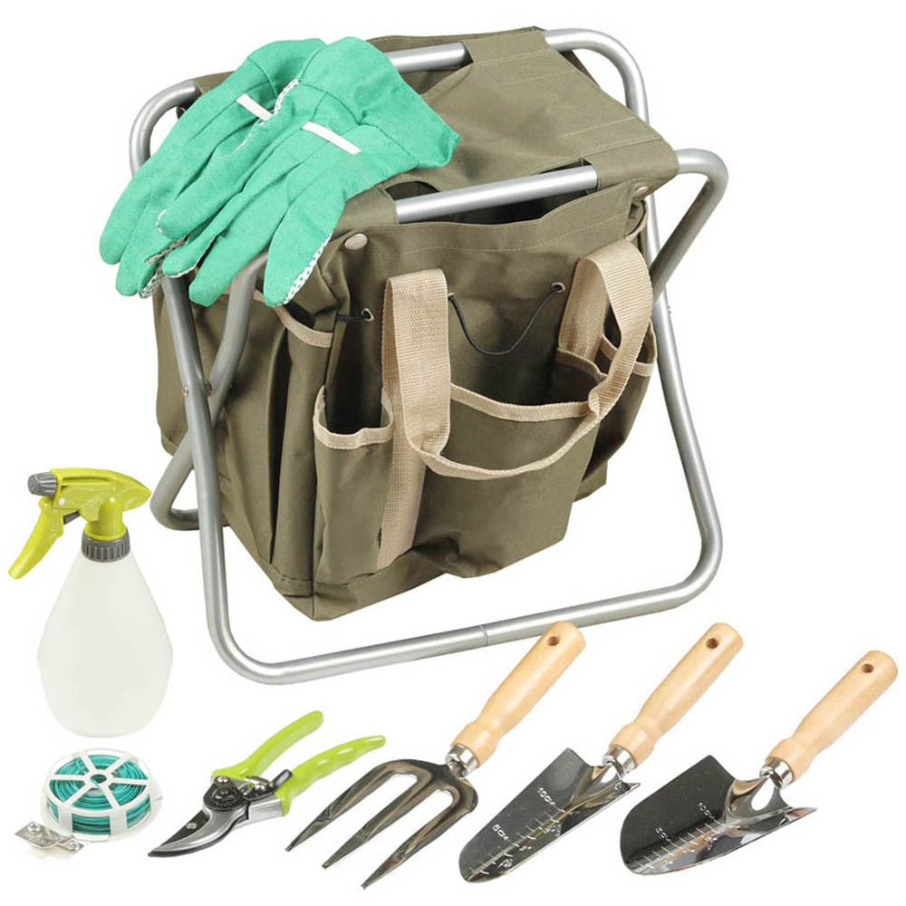 Фото Скамейка GRINDA садовая складная, двухсторонняя, с сумкой и набором инструментов, 7предметов {8-422353-H8_z01}