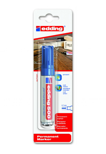 Фото Перманентный маркер Edding E-500 синий, клиновидный наконечник 2-7 мм (блистер) {E-500#1-B#3}
