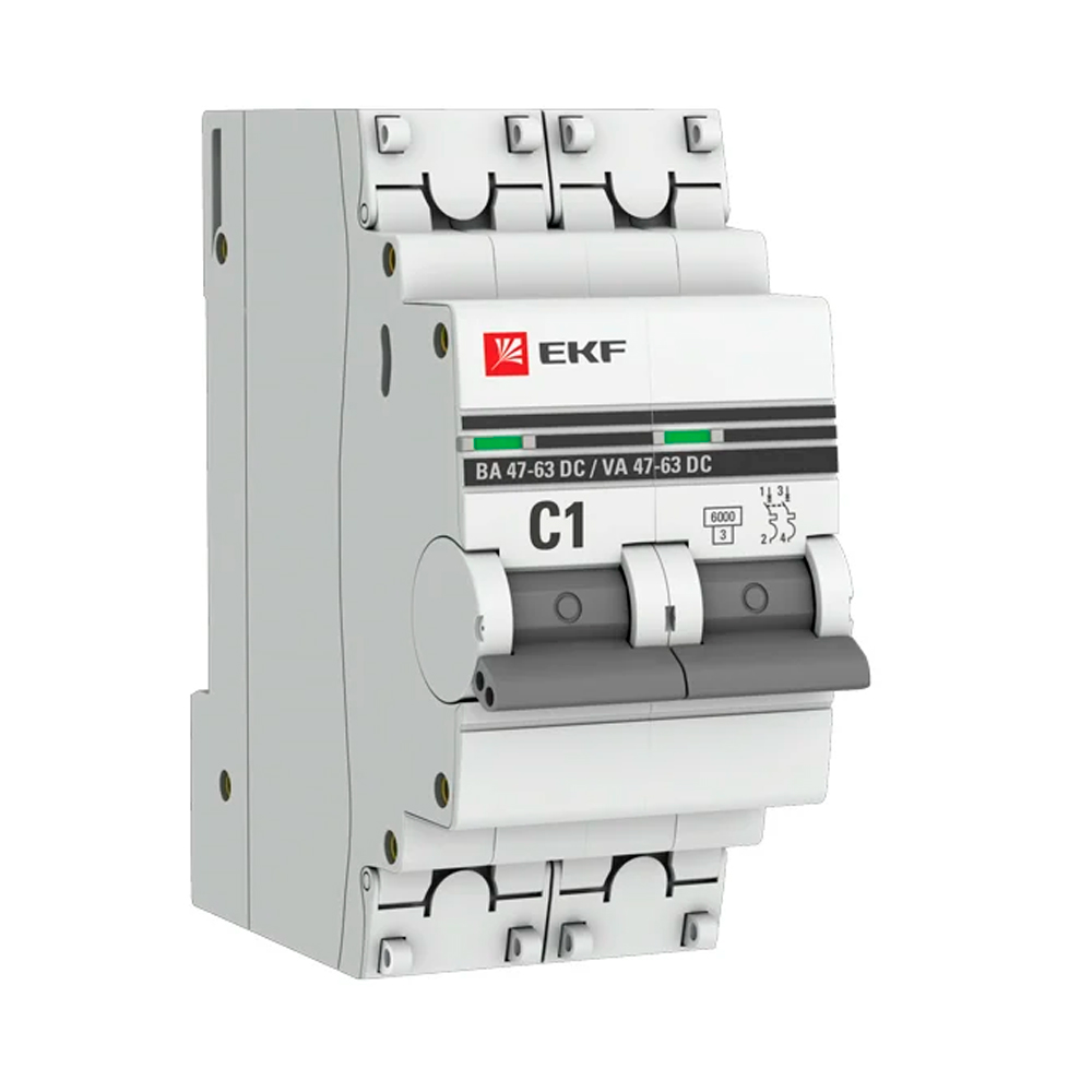 Фото Выключатель автоматический модульный 2п C 1А 4.5кА ВА 47-63 PROxima EKF mcb4763-2-01C-pro