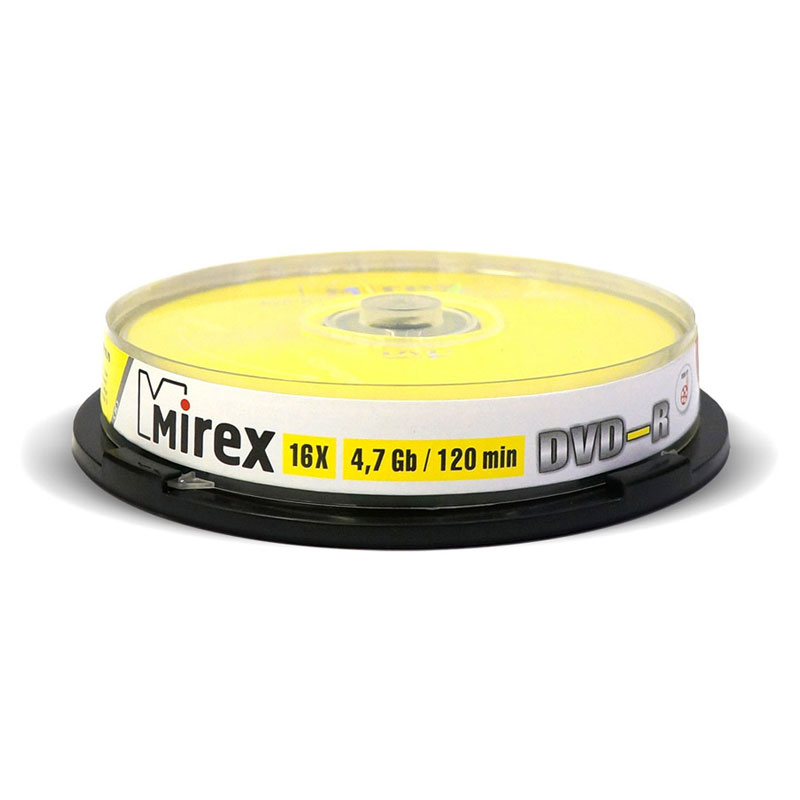 Фото Диск DVD-R Mirex 4.7 Gb, 16x, Cake Box (10), (10/300) 202400 {UL130003A1L} (1)