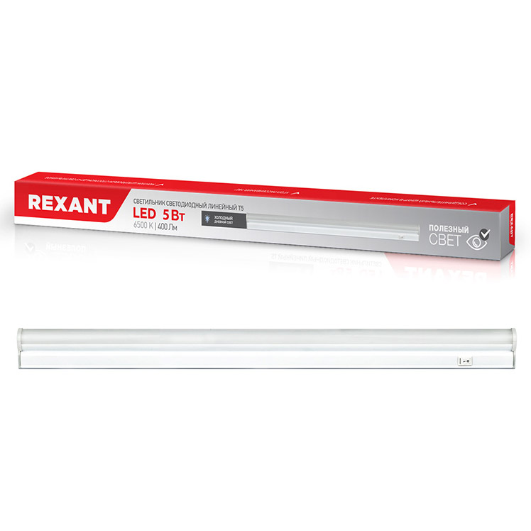 Фото Светильник светодиодный линейный Rexant T5-01 5 Вт 6500 K IP20 315 мм с выключателем {607-212}