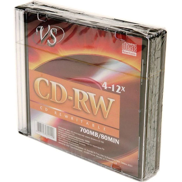 Фото Диск CD-RW VS 700 Mb, 12x, Slim Case (5), (5/200) 20212 {VSCDRWSL501}