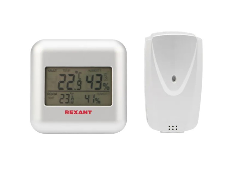 Фото Термометр электронный REXANT S3341BF с часами и беспроводным выносным датчиком {70-0596}