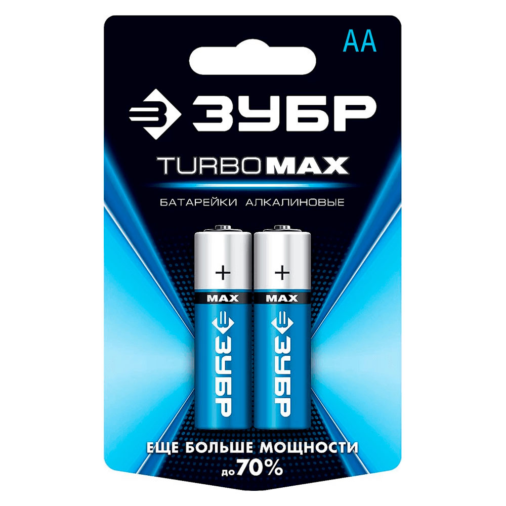 Фото Щелочная батарейка 1.5 В, тип АА, 2 шт, ЗУБР Turbo-MAX {59206-2C_z01}