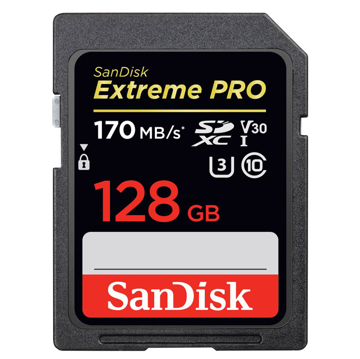 Фото Флеш карта SD 128GB SanDisk SDXC Class 10 V30 UHS-I U3 Extreme Pro, 170MB/s {SDSDXXY-128G-GN4IN}