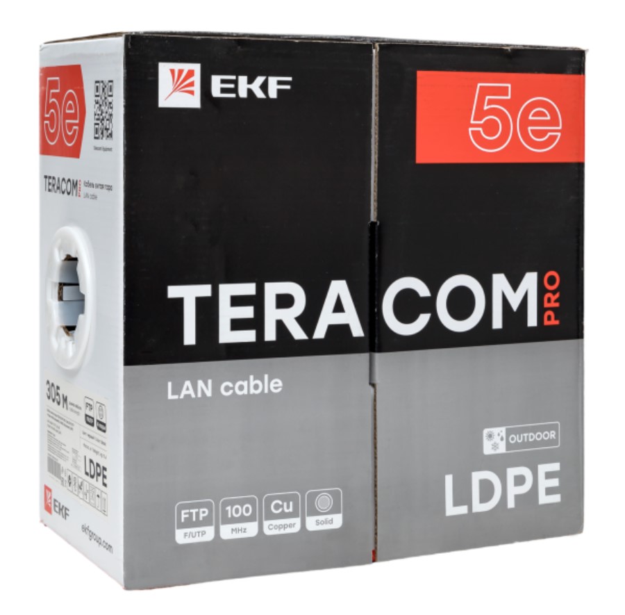 Фото Кабель витая пара F/UTP кат.5E 4 пары 24 AWG solid внешн. LDPE черн. TERACOM PRO PRO EKF TRP-5EFTP-04PE-BK-OUT3 (5)