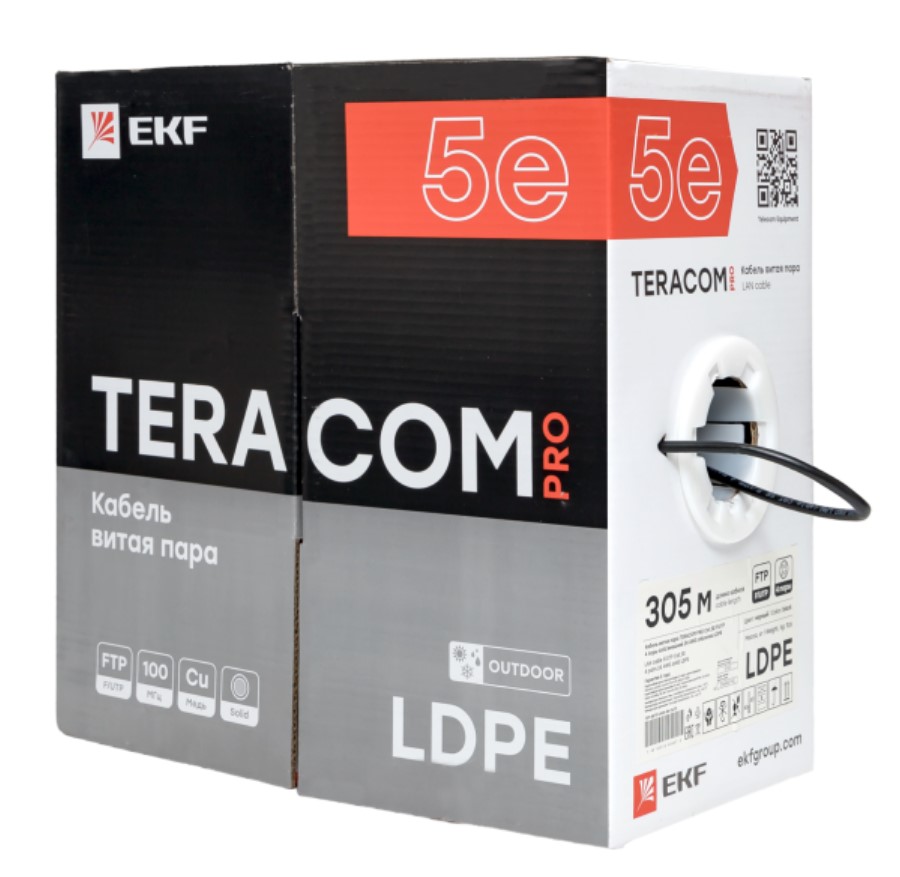 Фото Кабель витая пара F/UTP кат.5E 4 пары 24 AWG solid внешн. LDPE черн. TERACOM PRO PRO EKF TRP-5EFTP-04PE-BK-OUT3 (6)