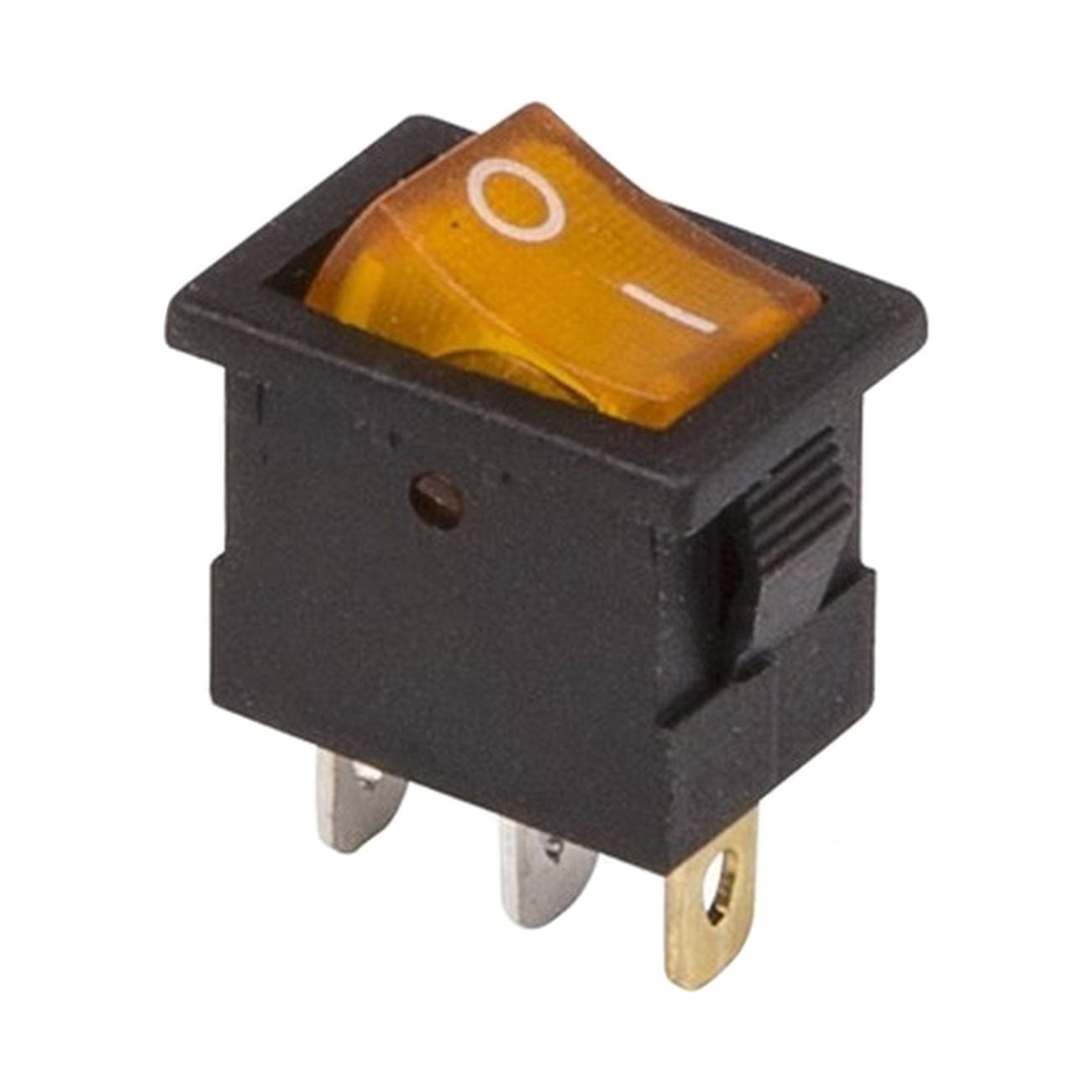 Фото Выключатель клавишный Rexant Mini ON-OFF желтый с подсветкой (12В 15А (3с)) {36-2172}