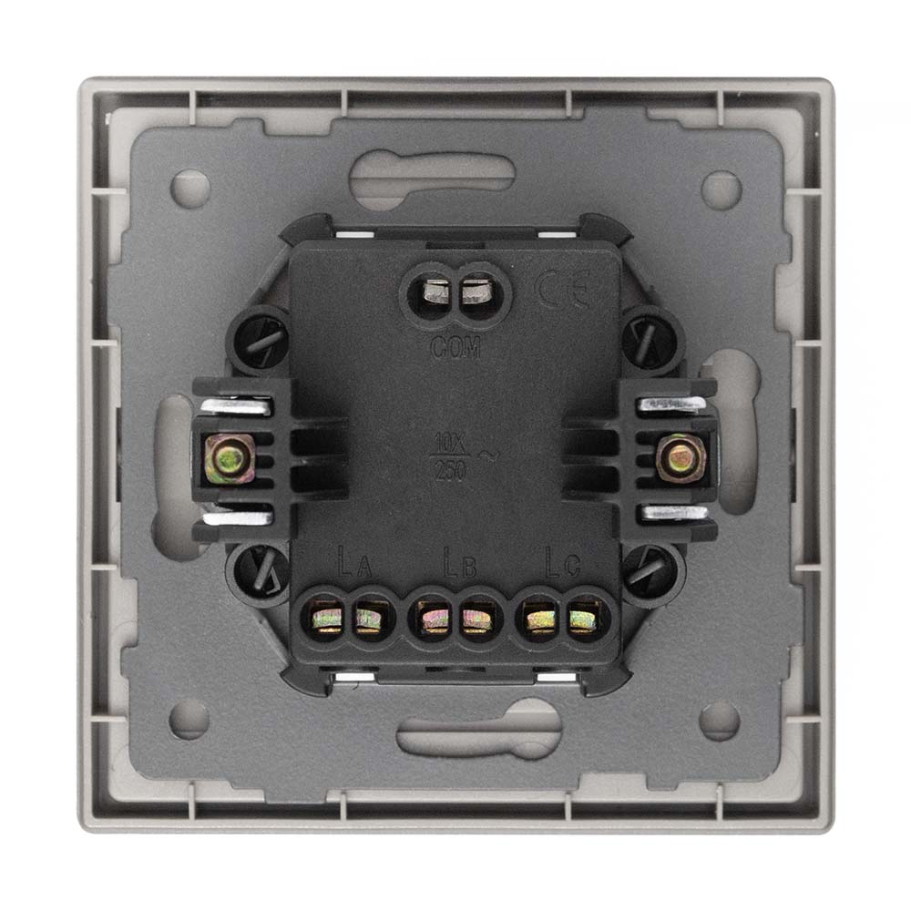 Фото Выключатель серый, трехклавишный, 1 пост, с тонкой пластиковой рамкой Vell {GY1P-3L-Grand} (5)